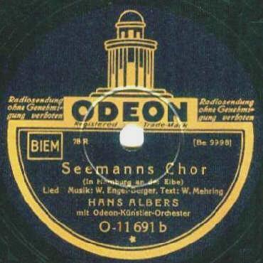 ODEON-Schellack-Schallplatte O-11691 B-Seite: Seemanns-Chor (In Hamburg an der Elbe)