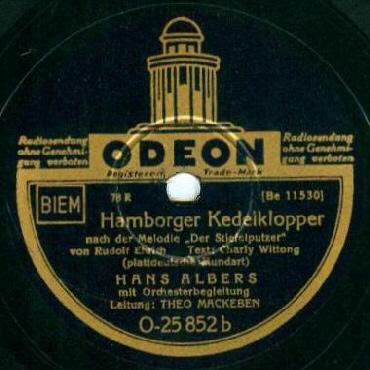 ODEON-Schellack-Schallplatte O-25852 B-Seite: Hamborger Kedelklopper (nach der Melodie «Der Stiefelputzer»)