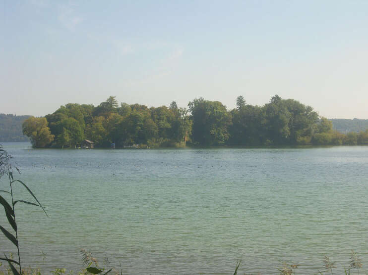 Die Roseninsel vom Park Feldafing aus gesehen (September 2016). Siehe auch unter PARK FELDAFING NORD!
