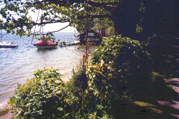 Auf dem Ebersweg zwischen Garatshausen und Tutzing, links unten ist der Uferweg abgezweigt. (Mai 2001)