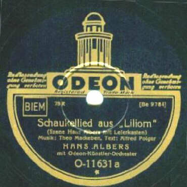 ODEON-Schellack-Schallplatte O-11631 A-Seite: Schaukellied (aus dem Bühnenstück «Liliom»)