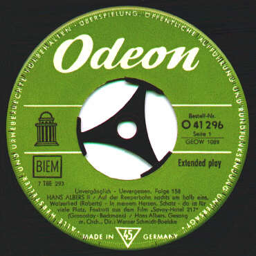 ODEON-EP-Vinyl-Schallplatte O 41296: Unvergänglich - unvergessen Folge 158 Seite 1