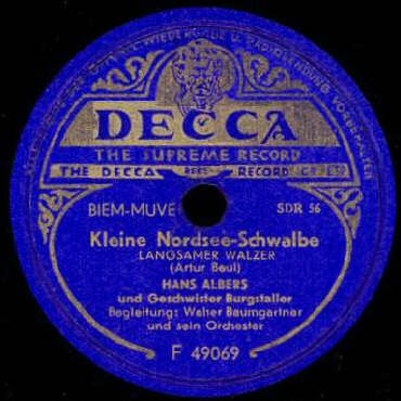 DECCA-Schellack-Schallplatte F 49069 B-Seite: Kleine Nordseeschwalbe
